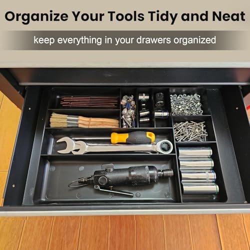 10-Compartments Tool Organizer Tray, Tool Drawer Organizer Tray, Tool Box Organizer, Stackable Toolbox Organization Holder for Small Parts, Bolts and Batteries (1, Black) - color: Black