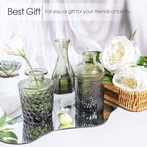 TBWIND 12pcs Green Glass Bud Vases Set, Small Vases for Flowers, Bud Vase for Centerpieces in Bulk, Mini Vintage Vase for Wedding Decorations, Office and Home Table Flower Décor - color: 12pcs-green