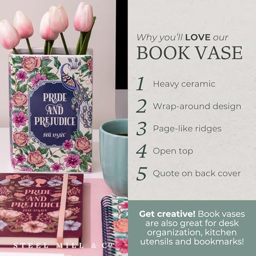 Steel Mill & Co Original Book-Shaped Decorative Vase, Ceramic Vases for Home Decor, Cute Bookshelf Decor, Unique Vase for Book Lovers (Large - Pride and Prejudice) - color: Pride and Prejudice