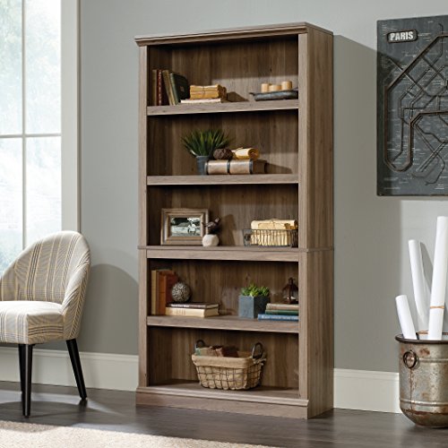 Sauder 5 Tier Book Shelf Wooden Bookcase Multipurpose Bookshelf for Home Office, Living Room, in Salt Oak finish - color: Salt Oak