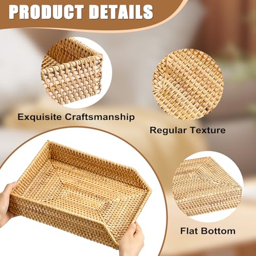 BTSKY Rattan Letter Tray for A4 File Desk Mail Letter Letter-Size Paper, Basket Woven Organizer, Office Document Organizer and Storage, Desk File Organizer Paper Tray, Paper Holder 13x10.3x2.8 Inch