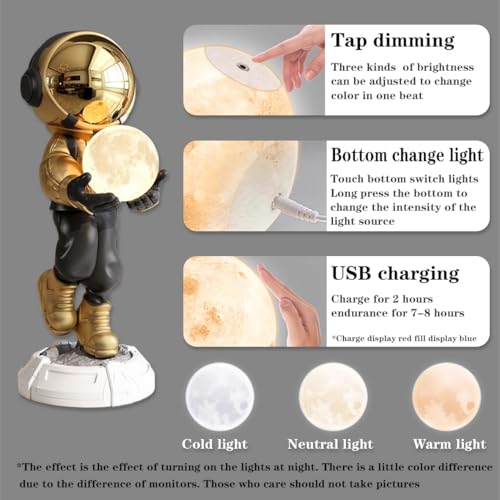 Astronaut Statue, Spaceman Sculpture, Home Decor Sculpture, Cool Metal mask Decoration, Large Spaceman Figurine Decoration - color: Gold and Black