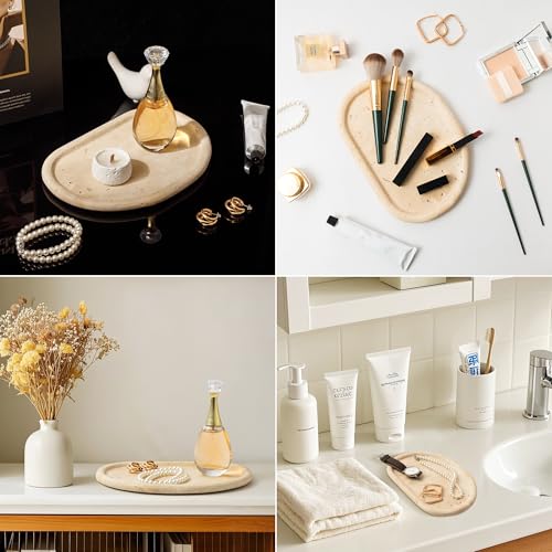 Natural Travertine Tray,Marble Ring Dish for Bathroom,Special-Shaped Jewelry Tray,Dressing Table, Bedside Table,Home Decor,Beige Large (NS030) - size: 10.2" x 7.1" x 0.6"
