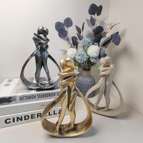 Couple Sculptures for Home Decor, Anniversary Statue Gifts, Hugging Couple Figurines, Modern Romantic Sculptures for Living Room, Bedroom, Office Decor (Silver) - color: 1-silver