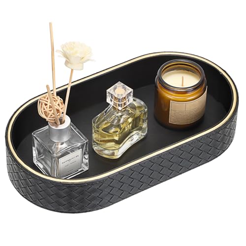 Hipiwe PU Leather Valet Trays Colognes Organizer Perfume Tray for Men, Modern Nightstand Bedside Storage Tray, Black Key Holder Bowl for Entryway Decorative Catchall Trays for Keys, Watch, Wallet - color: Black