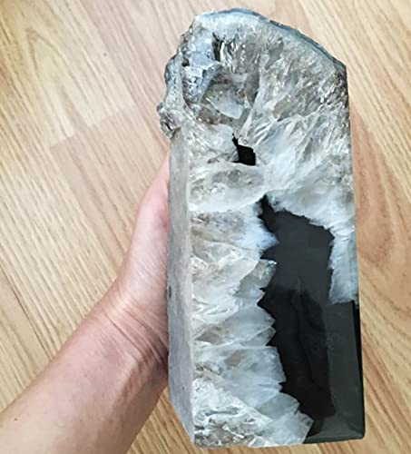 AMOYSTONE Geode Bookends Heavy Duty AgateStone Bookend Decorative Large Crystal Quartz Book Natural Black with Rubber Bumpers(1 Pair, 6-8 LBS) - color: Natural Black, size: 6-8LBS