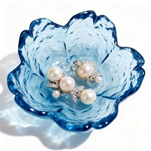 Mini Flower Ring Plate Jewelry Storage Tray Ring Holder for Dressing Table, Bedside Table, Room Bathroom Decoration, Valentine's Day Christmas Birthday Gift for Women (2pcs Blue) - color: 2pcs blue Jewelry Trays