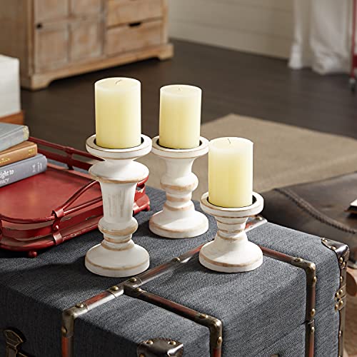Deco 79 Wood Decorative Candle Holder Candle Stand, Set of 3 Candlestick Holder 8", 6", 4"H, White - color: Beige