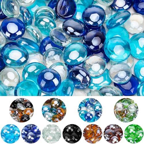 Mr. Fireglass 10 Pound Blended Fire Glass Beads, 1/2" High Luster Mixed Colored Fire Glass Drops for Fireplace Fire Pit & Lanscaping, Cobalt Blue, Crystal Ice, Caribbean Blue - color: Cobalt Blue, Crystal Ice, Caribbean Blue, size: 1/2 inch, 10 Pounds