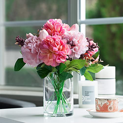 Enova Floral Clear Glass Cylinder Vase 4 x 6 Inches Round Flower Vase, Pillar Candle Hurricane Floating Candle Holder Vase, Small Floral Glass Vase for Decoration Home, Wedding Centerpiece (1 Piece) - size: 4W x 6H