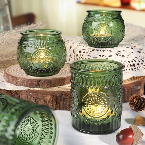 36 Pcs Green Candle Holders Bulk for Wedding Table Centerpieces - Assorted Glass Tea Light Holders for Vintage Wedding Table Centerpieces, Bridal or Baby Shower Decoration - color: Green