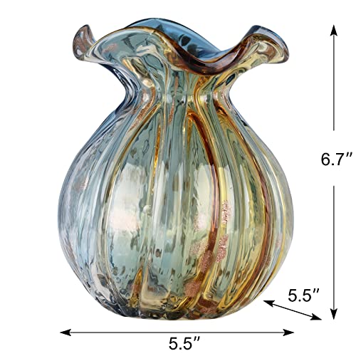 Blown Gradient Glass Art Vase - Transparent, Unique, Modern Art - Wide Mouth for Living Room, Wedding, Dining Table, Office Center Table Display Flower - color: D-qd