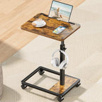 Adjustable TV Tray Table - 360° Rotating C Shaped End Side Table Sofa Couch Bed Table with Wheels for Eating Living Room Laptop - color: Brown