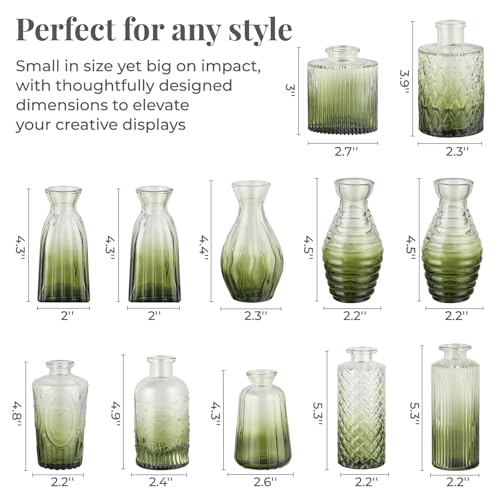 BEAHOT 32 Pack Green Bud Vase in Bulk,Mini Vintage Glass Flower Vases for Centerpieces,Wedding Decor,Party & Home Decaration,Mother's Day (Green-Gradient) - color: Green