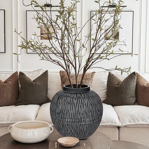9" Large Ceramic Vase with Wide Mouth, Rustic Vase for Entryway, Living Room & Abundant Blooms Decor, Big & Round Design, Chunky & Dark Gray - color: 9" Dark Gray