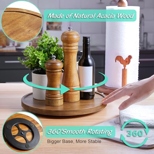 10" Acacia Wood Lazy Susan Turntable Organizer for Cabinet, Round Serving Tray Decorative Tray Vintage Centerpiece Candle Holder Tray, Farmhouse Tray for Kitchen Countertop Coffee Table Decor - color: Acacia, size: 10" with Low Rim