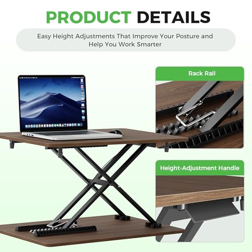 Standing Desk Converter Adjustable Height, 25.16" × 15.75" Height Adjustable Desktop Riser, No Assembly Required, Desktop Workstation for Laptop, Monitor and Office Use (Natural Wood) (Natural)