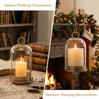 15"&9"&7" Hurricane Glass Candle Holders Set of 3, Metal Candle Holder with Handmade Glass Dome in Brass, Hanging Versatile Hurricane Glass Candle Holders for Pillar Candles (Candles Not Including)