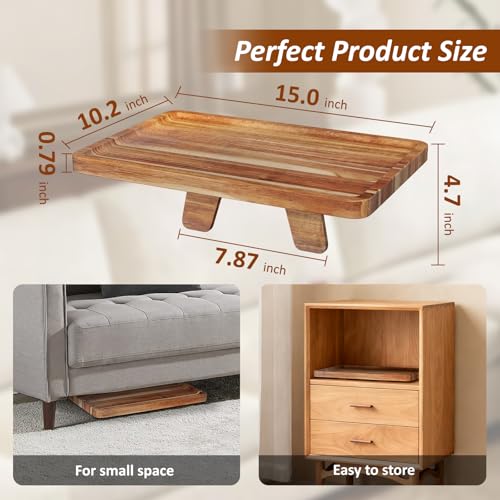 Acacia Wood Couch Tray, Folding sofa Table Insert for Middle Portable Couch Armrest Trays Perfect for Drinks, Snacks, Phone, Remote Control,14.96x10.23-inch (Rectangle) - color: Rectangle