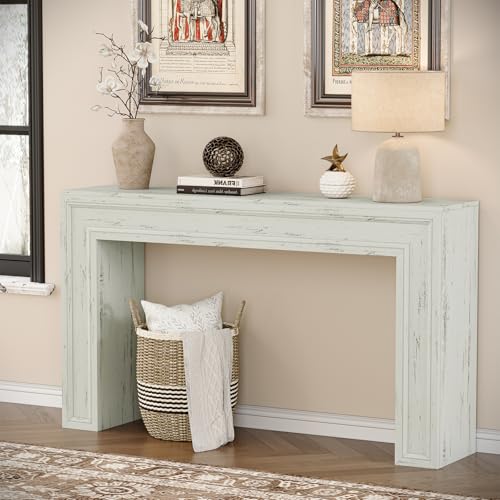 Rresyet 55 Inch Long Console Table, Sofa Table Behind Sofa, Wooden Entryway Table, Farmhouse Entryway Table for Entry, Hallway, Living Room (White) - color: White