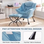 Tiita Lazy Chair with Ottoman, Blue Chiars Modern Large Accent Armchair, Comfy Leisure Sofa Reading Chair with Footrest for Bedroom, Living Room, Dorm Rooms, Garden, Velvet Light Blue - color: Light Blue