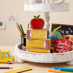 Lineshading 4 Pcs Back to School Table Decorations Retro Red Apples Decor Back to School Tiered Tray Decor Apple Centerpieces Rustic Wood Pencil Block Stack Sign Farmhouse Gifts for Home Shelf Mantel - style: Apple