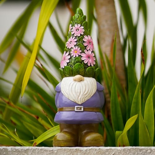 Nacome Solar Garden Outdoor Statues Gnome with Succulent and 7 LED Lights - Lawn Decor for Patio, Balcony, Yard Ornament for Mom Grandma Women - color: Purple Gnome