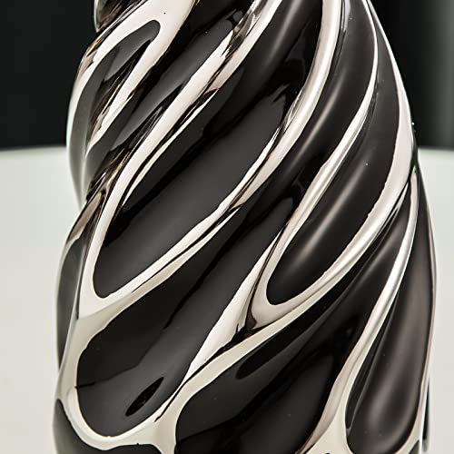 Yundu Black with Silver Vase Set of 2 - Pampas Grass Vase, Ceramic Vases Ideal for Living Room, Shelf, Coffee, Home Decor. Boho & Modern Centerpieces Flowers Vases - color: Black With Silver