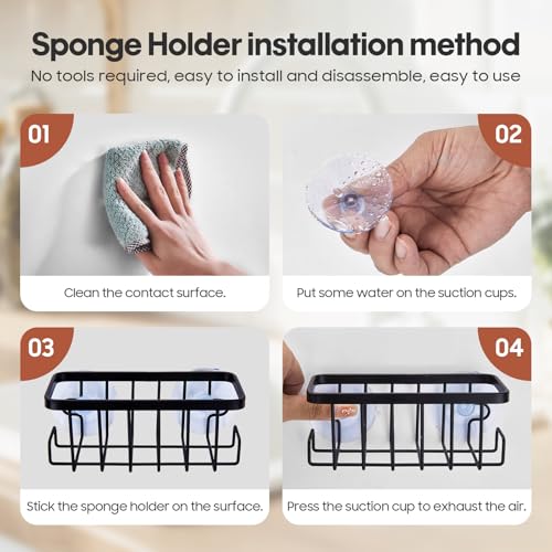Kitchen Soap Dispenser Set with Instant Dry Tray & Sponge Holder,16 Oz Hand and Dish Soap Black Glass Dispenser Set,Stainless Steel Pump,Waterproof Labels,Luxury Soap Bottle for Bathroom - color: Black Bottle+black Pump