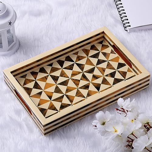 Handicrafts Home 12" x 8" Multi Triangle Decorative Tray Breakfast Coffee Table Top Vintage Handmade Serving Tray - color: Multi Triangle