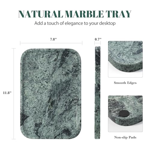 Koville Marble Tray, 12"x8" Marble Vanity Tray for Countertop Bathroom Kitchen Dresser, Decorative Catchall Trays for Perfume Jewelry, Rectangular Stone Serving Tray(Green) - color: Green