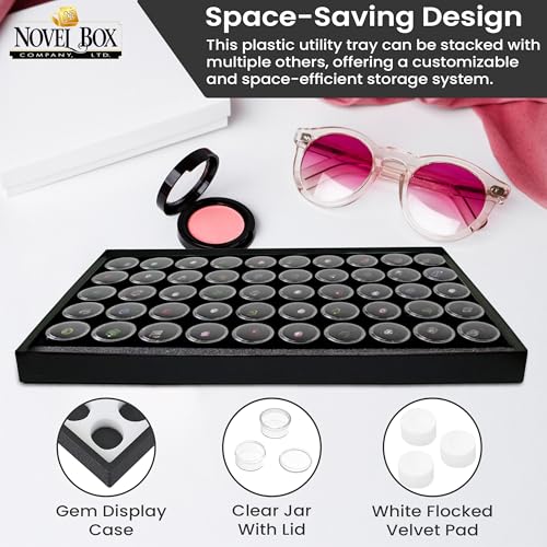 Novel Box Jewelry Display Tray Black Plastic 8.25 x 14.75 x 1 Large Jewelry Tray with 24 Gem Jars Insert | Rectangular Display Trays for Collectibles | Rock Collection Tray | Gem Display Tray - color: 24-Gem Jars Black Foam Liner, size: Plastic Tray: 8.25