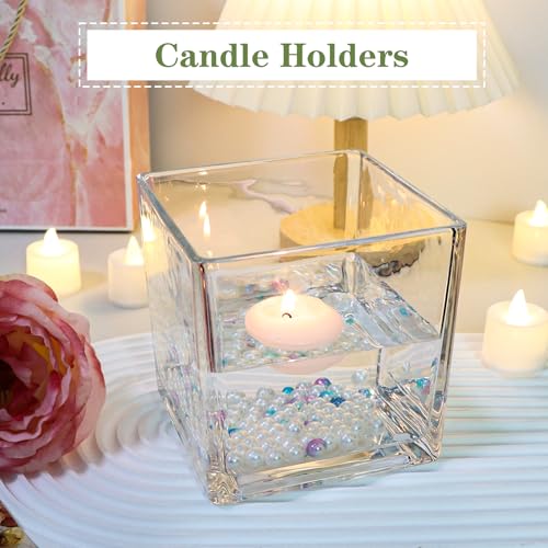 1 Pack Square Glass Vase 5" x 5" x 5", Clear Flower Vase for Centerpieces, Candle Holder for Wedding Party Events, Home Décor - size: 5inch