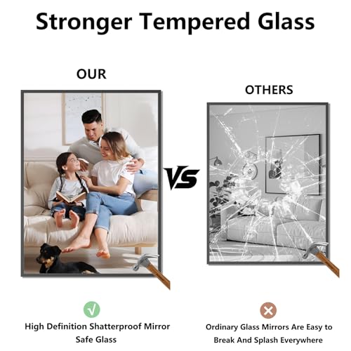 Koonmi Bathroom Mirror for Wall, 30"x40" Black Bathroom Mirror for Over Sink, Shatterproof Tempered Glass Vanity Mirror with Anti-Rust Aluminum Alloy Frame, Hang Horizontally or Vertically - color: Square Edged, size: 40"L x 30"W