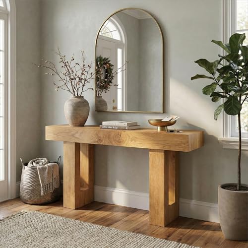 FURSUN 63" Farmhouse Console Table with Drawers, Narrow Sofa Table Behind Couch, Slim Entryway Table with Storage for Hallway, Living Room, Natural Oak - color: Natural Oak