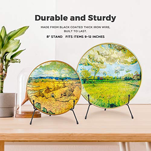 Mocoosy 4 Pack 8 Inch Improved Anti-Slip Plate Stands for Display, Plate Holder Display Stand, Picture Frame Holder Stand, Black Iron Easel Stands for Photo, Decorative Plate, Tablets and Table Art - size: 8 Inch