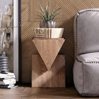 COZAYH Modern Geometric Wood Grain End Table with Structural Design, Farmhouse Side Table with Sculptural Pedestal Base for Living Room, Bedroom, Office, Fully Assembled, Natural