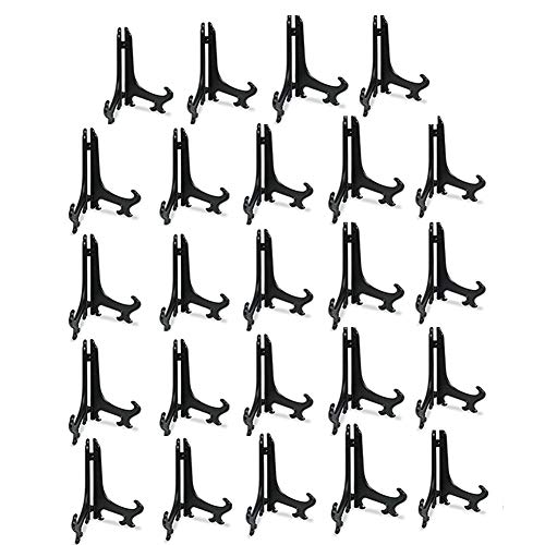 Artliving 5" Black 24pcs/Set Plastic Easels Plate Display Stands Picture Frame Stand Holder - color: Black, size: 5inch(24piece)