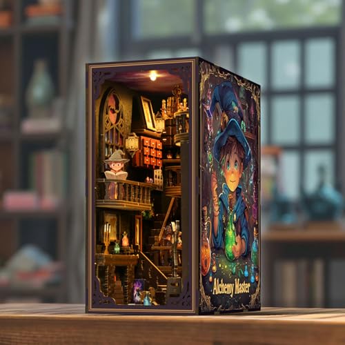 Book Nook Kit - DIY Miniature Dolls House Kit with Furniture and LED Light, 3D Puzzle Wooden Art Bookends, Model Kits for for Adults and Teens (Potion Master) - style: Potion Master