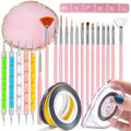 28 Pcs Nail Art Brushes Nail Art Tool Set Resin Nail Art Palette Sculpture Pen 2 Way Acrylic Silicone Carving Pen Dotting Pen Tool Manicure Kit for Home DIY Salon Nail Art (Pink) - color: Pink