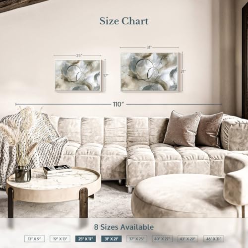 ElephantStock - Allegro Wall Art - Horizontal Floating Framed Canvas - Living Room Wall Decor - Painting Strokes And Lines Framed Canvas Art - Gray And Brown Decor by Nan - 31" x 21" - color: Floating Frame White, size: 30"L x 20"W
