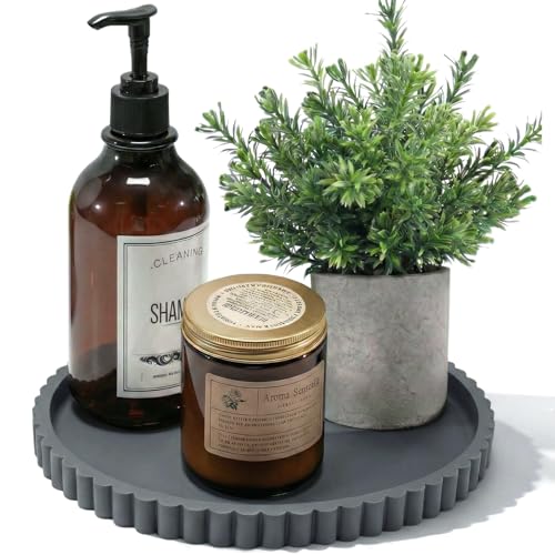 Silicone Bathroom Vanity Tray, Modern Round Decorative Tray for Countertop, Waterproof & Unbreakable Cosmetic Perfume Organizer, Extra-Thick & Sturdy, Easy to Clean Candle Tray (9 inch, Dark Grey) - color: Dark Grey, size: 9"