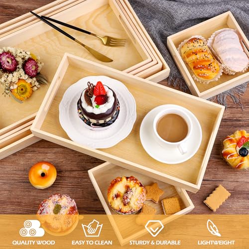Aodaer 7 Pieces Wooden Trays, Wooden Nested Serving Trays, Rectangular Shape Serving Tray with Handles for Kitchen Party Dinner Snacks