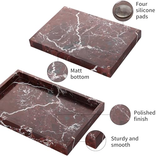Marble Bathroom Vanity Tray, Natural Luxury Vanity Home Kitchen Bathroom Table Tray, Stone Decorative Countertop Dresser Trays for Key Coffee Perfume Jewelry Makeup (Rosso Lepanto, 12"x 8" x1.2") - color: Rosso Lepanto, size: 12" x 8" x 1.2"