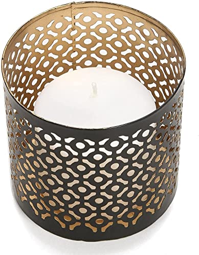 Hosley Set of 2 Black (Gold Inside) Metal Jar Holder Candle Sleeve 4.5" High. Votive, Tea Light Lanterns Ideal Gift for Weddings, Parties, Spa and Aromatherapy O6 - color: Black (Gold Inside) 2 Pack, size: 4.5 inch High