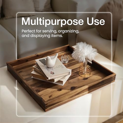 TIDITA 24 x 24 inch Acacia Wood Square Ottoman Tray – Large Wooden Tray for Ottoman, Extra Large Ottoman Tray for Living Room, Coffee Table & Decorative Use (Walnut Color) - color: Walnut, size: 24" x 24" x 2.4"