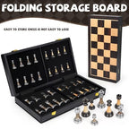 Luxury Large Metal & Acrylic Chess Set with Wooden Chess Board (17”) – Weighted Chess Pieces with 3.5” King, Foldable Tournament Chess Set for Adults & Kids, Professional Chess Game Set
