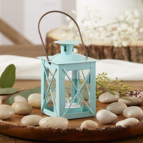Kate Aspen Rustic Shelf Decor Luminous Vintage Tea Light Votive Candle Holders Metal Mini Decorative Lantern, Distressed Teal Blue (Pack of 2) - color: Luminous Blue - Small, size: 1 Count (Pack of 2)