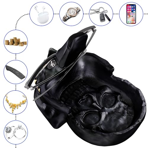 READAEER Skull Eyeglass Holder Creative Eyewear Holder Sunglasses Glasses Display Holder Keychain Resin Sculpture for Entrance Home Office Desk Bedside Table (Black) - color: Black