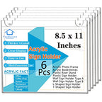 PecMuikee Acrylic Sign Holder 8.5x11 Horizontal, Wall Mount Acrylic Sign Holder and Plastic Paper Display Ad Frame bonus with 3M Tape and Mounting Screws for Restaurants, Office, Market, Store, 6 Pcs